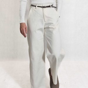 شلوار کتان واید - سفید-شیری, سایز ۱